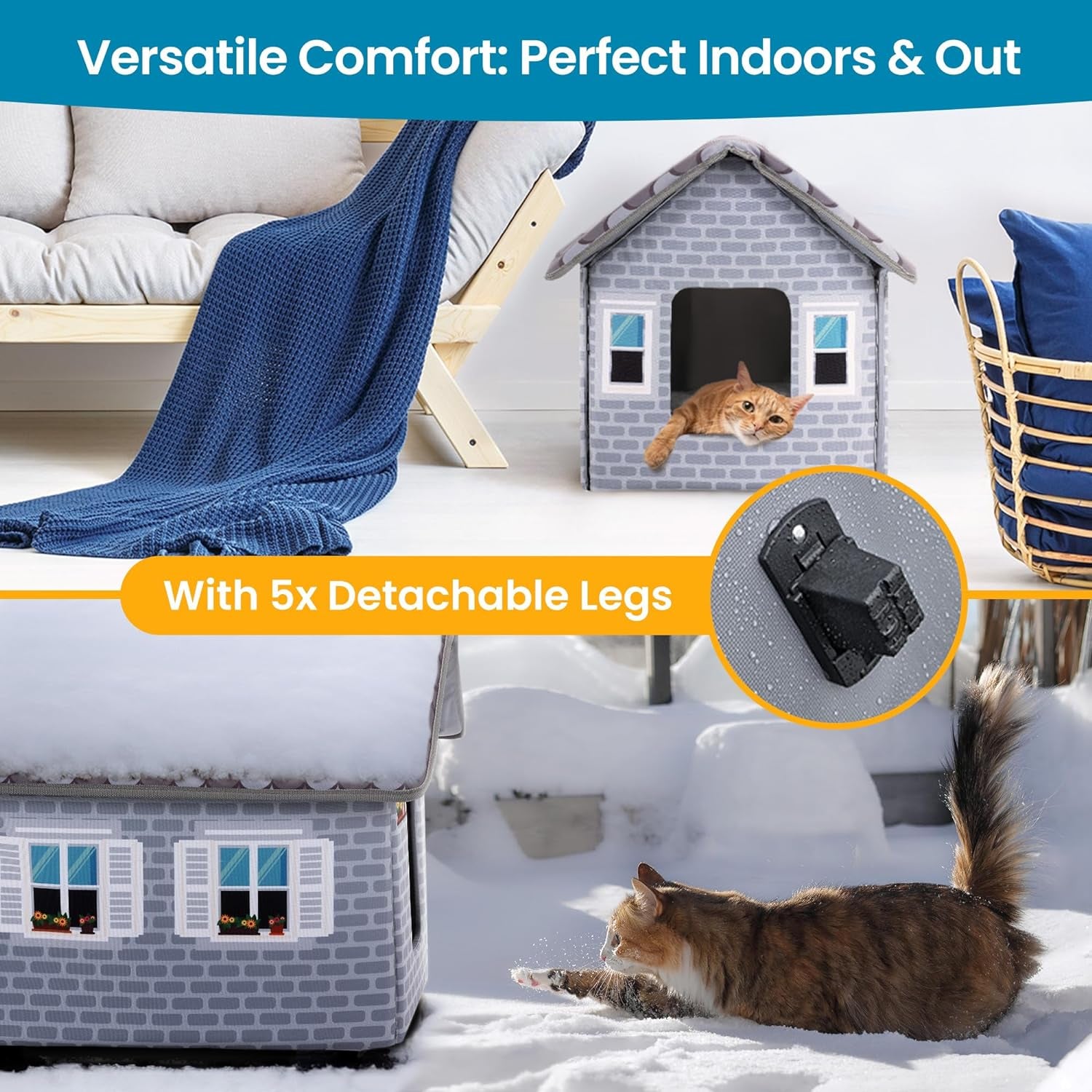 Deluxe Heated Cat House for Winter - Weatherproof, Insulated, Easy Assembly, Cat Heating Pad, Dual Escape Doors, Outdoor & Indoor Cat House - Brick Pethouse