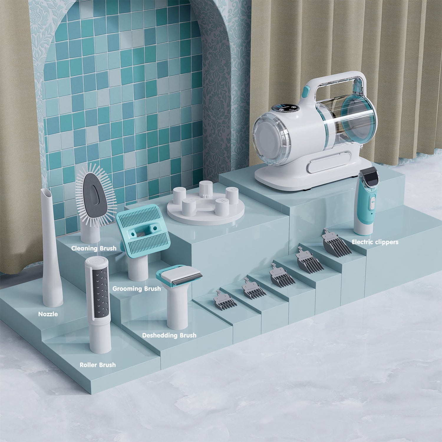 Professional 6-In-1 Dog Grooming Vacuum Kit - 11000PA High Suction & 1.5L Large Capacity | 99% Hair Removal with Complete Grooming Tools | High Suction Pet Vacuum for Professional Grooming