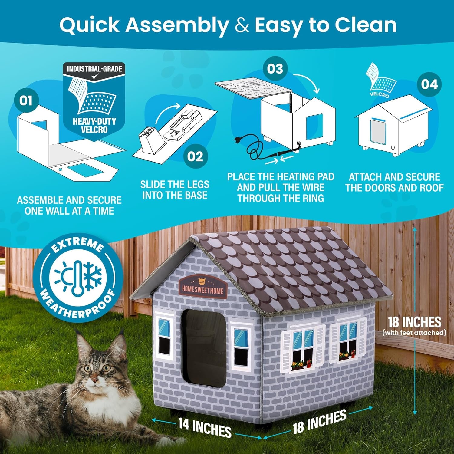 Deluxe Heated Cat House for Winter - Weatherproof, Insulated, Easy Assembly, Cat Heating Pad, Dual Escape Doors, Outdoor & Indoor Cat House - Brick Pethouse